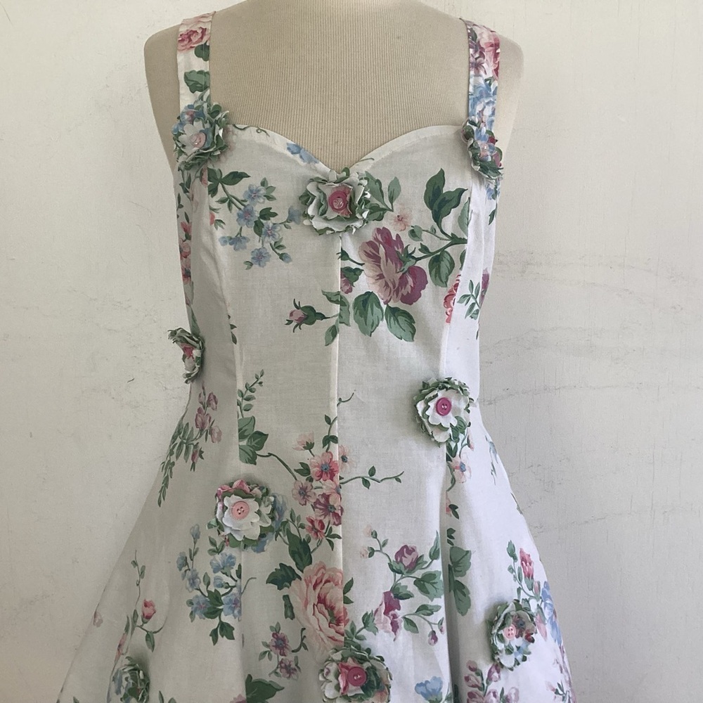 Upcycle Annie Fit/Flare Sweetheart Neckupcycled Floral Kentucky Derby Dress.L - Picture 2 of 14